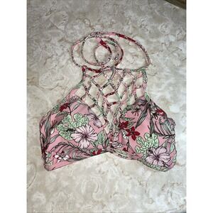 rue blue small string bikini top with netted front